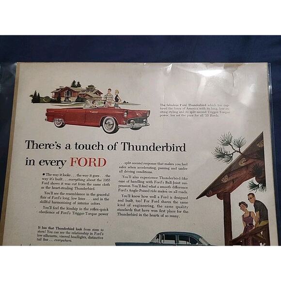 1955 FORD Fairlane Yellow & White Red Thunderbird Blue Customline Car Print AD - Picture 2 of 6